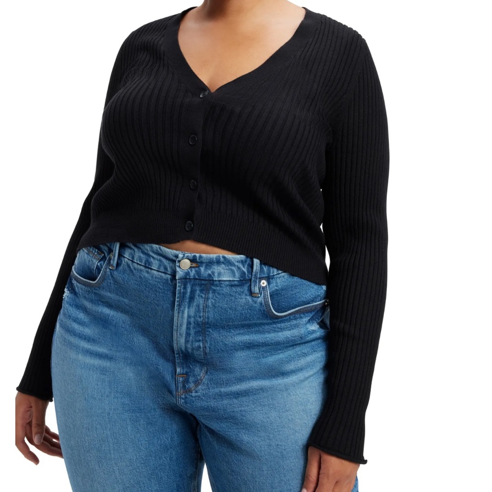 Good American Black Cozy Rib Crop Cardigan Size 3XL NWT - Picture 3 of 13